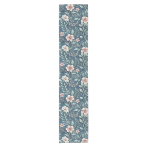 Caminho De Mesa Pequeno Padrão Floral Elegante com Brilhos Rosa e Creme