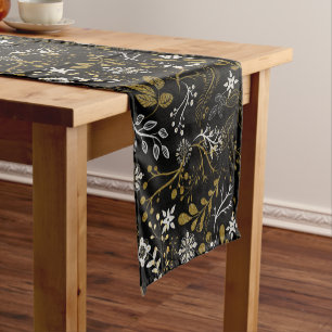 Caminho De Mesa Pequeno Padrão floral intrincado com dourado e branco