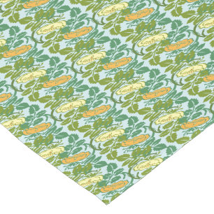 Caminho De Mesa Pequeno Padrão floral verde e borboleta cor de laranja
