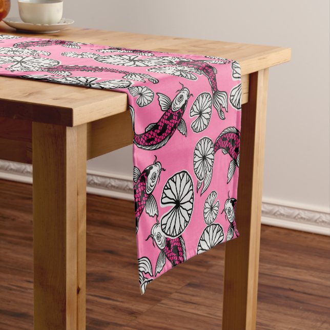 Caminho De Mesa Pequeno Padrão Folclórico de Carpa Rosa Índigo Japonesa (No Local)