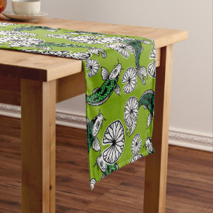Caminho De Mesa Pequeno Padrão Folclórico de Carpa Verde Índigo Japonesa