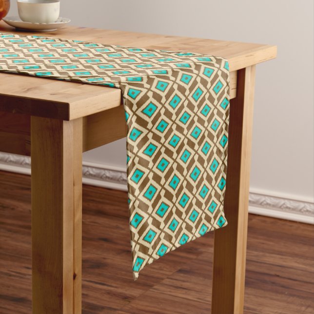 Caminho De Mesa Pequeno Padrão Ikat Tribal, Beige, Taupe e Turquoise (No Local)