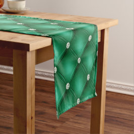 Caminho De Mesa Pequeno Padrão Luxuoso de Diamante Rebordado Verde