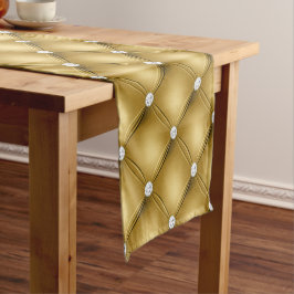 Caminho De Mesa Pequeno Padrão Luxuoso Rebordado com Diamante Dourado