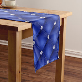 Caminho De Mesa Pequeno Padrão Luxuoso Rebordado em Diamante Azul Real