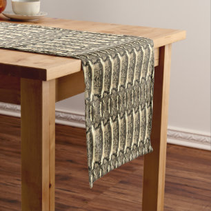 Caminho De Mesa Pequeno Padrão Metálico Preto de Prata Dourado