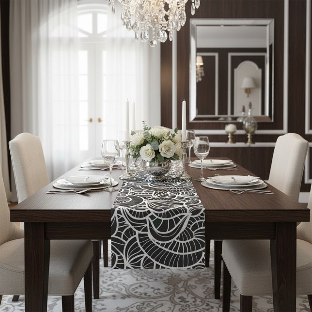 Caminho De Mesa Pequeno Padrão mínimo de tendências a preto e branco (Criador carregado)