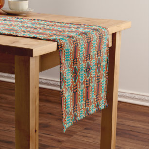 Caminho De Mesa Pequeno Padrão Mosaico Laranja Turquesa Castanho Queimado
