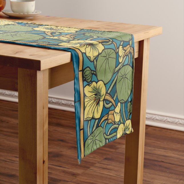Caminho De Mesa Pequeno Padrão Nouveau da Flor Nasturtium Amarelo Azul (No Local)