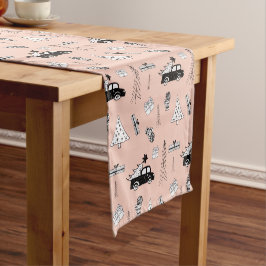 Caminho De Mesa Pequeno Padrão Preto e Branco de Natal Moderno em Rosa