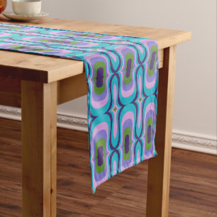 Caminho De Mesa Pequeno Padrão retro azul do meio século do humor