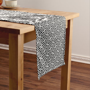 Caminho De Mesa Pequeno Padrão Sayagata, Japonês, Preto e Branco