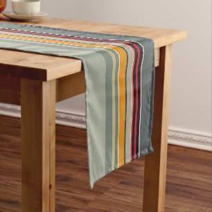 Caminho De Mesa Pequeno Padrão Striped Cinza Azul Amarelo-Vermelho