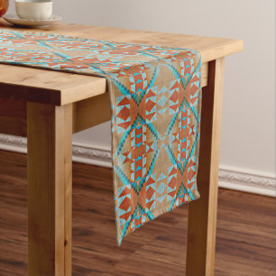 Caminho De Mesa Pequeno Padrão Tribal Azul Laranja Laranja Azul Aqua Turq