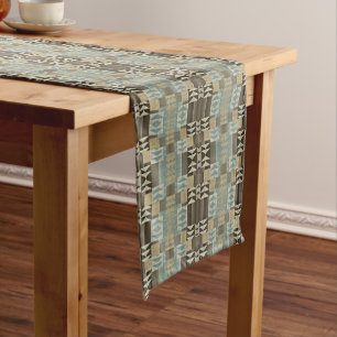 Caminho De Mesa Pequeno Padrão Tribal Castanho Azul-Azul-Azul-bege Castanh