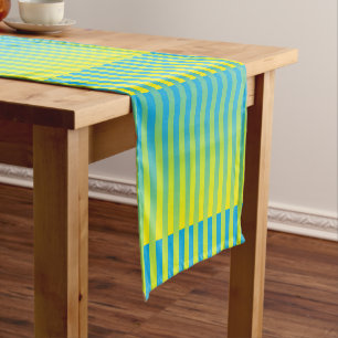 Caminho De Mesa Pequeno Padrão verde amarelo azul riscado