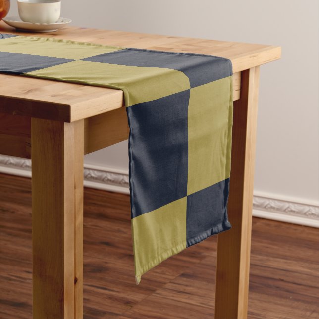 Caminho De Mesa Pequeno Padrão Verificado Dourado e Marinho Elegante (No Local)