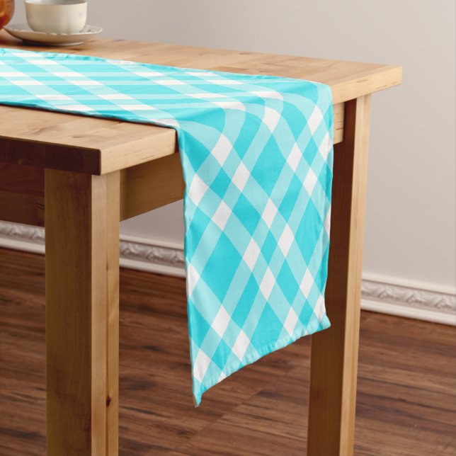 Caminho De Mesa Pequeno Padrão Xadrez Azul Branco (No Local)