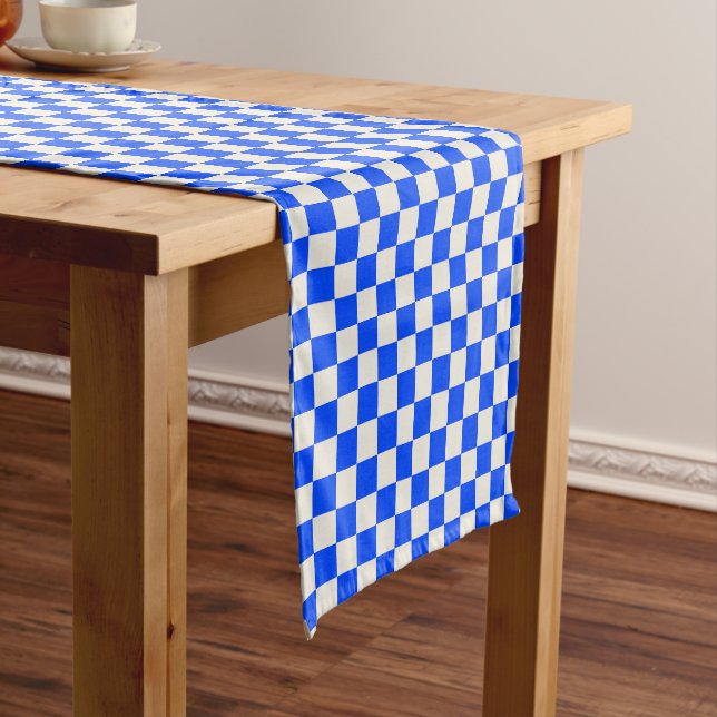 Caminho De Mesa Pequeno Padrão xadrez cobalto e creme (No Local)