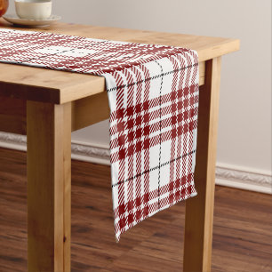Caminho De Mesa Pequeno Padrão Xadrez Tártan Vermelho Escuro e Branco