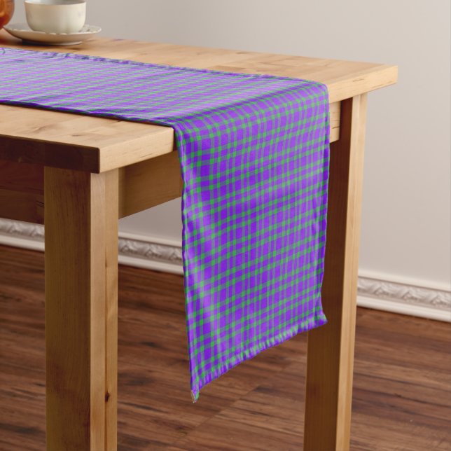 Caminho De Mesa Pequeno Padrão Xadrez Verde Roxo (No Local)