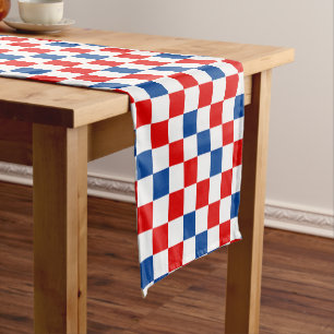 Caminho De Mesa Pequeno Padrão Xadrez Vermelho Branco Azul Design 