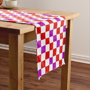 Caminho De Mesa Pequeno Padrão Xadrez Vermelho Branco Roxo Design