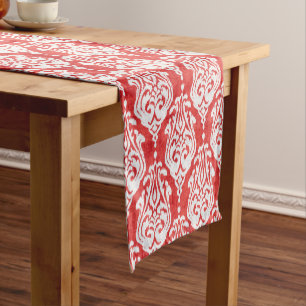 Caminho De Mesa Pequeno padrões tribais de ikat, vermelho-claro e branco