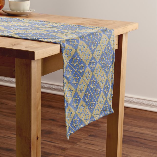 Caminho De Mesa Pequeno Painéis de Arte Estrela de Davi Azul Dourado (No Local)