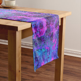 Caminho De Mesa Pequeno Paisagem Impressionista Azul e Rosa-Quente