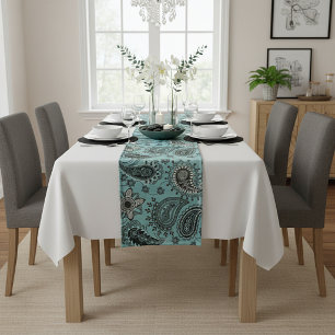 Caminho De Mesa Pequeno paisley azul-esverdeado escuro