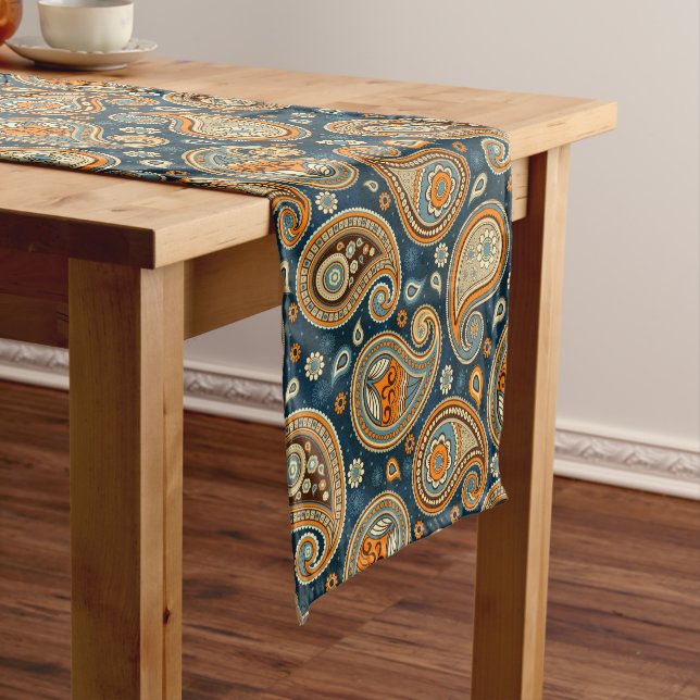 Caminho De Mesa Pequeno Paisley, padrão azul, verde, laranja elegante (No Local)