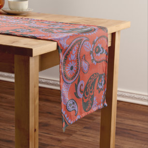 Caminho De Mesa Pequeno Paisley Tradicional Linocut Vivid Orange Purple