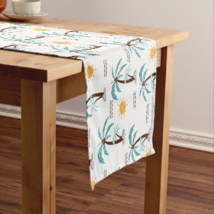 Caminho De Mesa Pequeno Palmeira Tropical Sol Brilho Azul Turquesa
