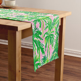 Caminho De Mesa Pequeno Palmeira Verde Preppy Rosa | Tropical Costeiro