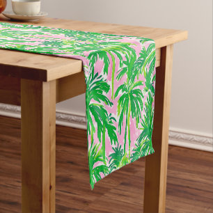 Caminho De Mesa Pequeno Palmeira Verde Preppy Rosa Tropical Costeiro