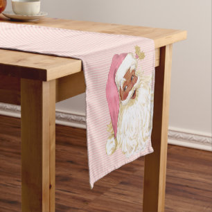 Caminho De Mesa Pequeno Papai Noel Vitoriano Vintage Rosa de Cor