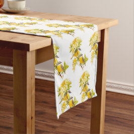 Caminho De Mesa Pequeno Pássaros Amarelos em um Padrão Floral de Ramo