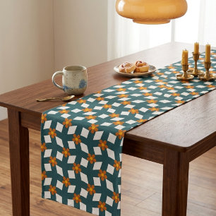 Caminho De Mesa Pequeno Passeio de Mesa com Grade Floral em Teal e Laranja