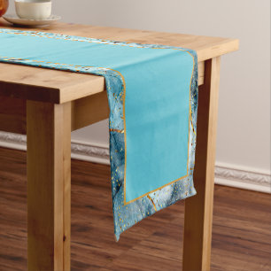 Caminho De Mesa Pequeno Passeio de mesa curto de mármore brilhante azul e