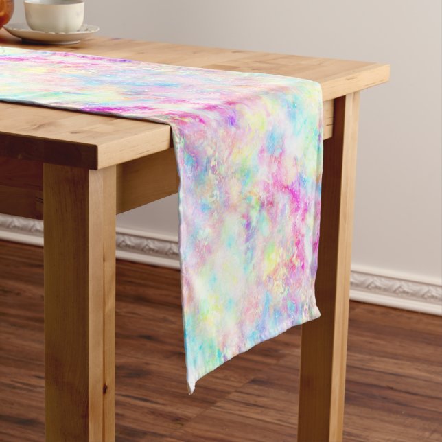 Caminho De Mesa Pequeno Pastel Rainbow Tie Dye Watercolor (No Local)