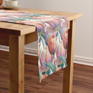 Caminho De Mesa Pequeno Pastel romântico e poético Tulipas Aquarela