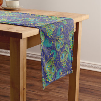 Caminho De Mesa Pequeno Peacock Paisley Pattern Blue