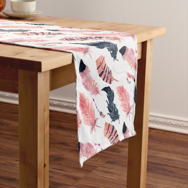 Caminho De Mesa Pequeno Penas Rosa Boho (No Local)