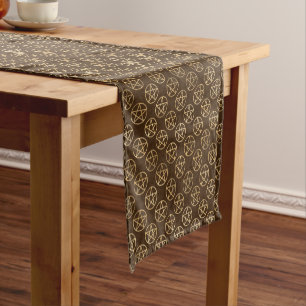 Caminho De Mesa Pequeno Pentáculos Dourados em castanho