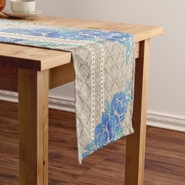 Caminho De Mesa Pequeno PEONES AZUIS E DAMASK ~ Mesa Runner (No Local)