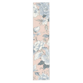 Caminho De Mesa Pequeno Peônias Azuis Floral Botânico Vintage Pêssego