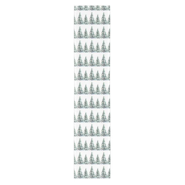 Caminho De Mesa Pequeno Pinheiros com neve no inverno Elegante de Natal (Frente)