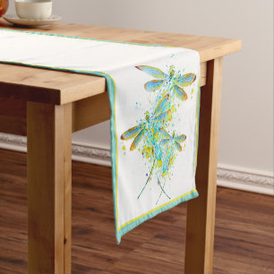Caminho De Mesa Pequeno Pintinha de Libélula Azul-Verde  Tapete de Mesa Cu