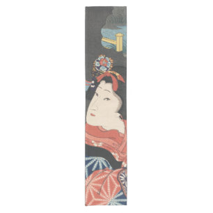Caminho De Mesa Pequeno Pintura japonesa colorida do vintage da mulher